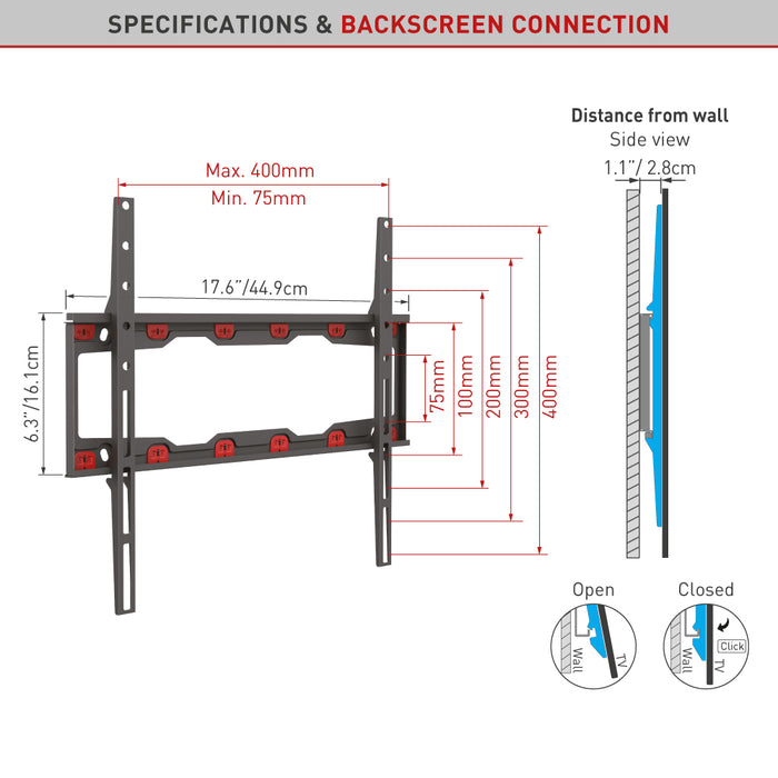 Plaster wall bracket for screens up to 55 inches