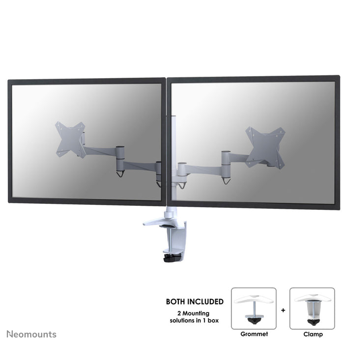 FPMA-D1330DWHITE is a desk support for 2 flat screens up to 27 inches (69 cm).