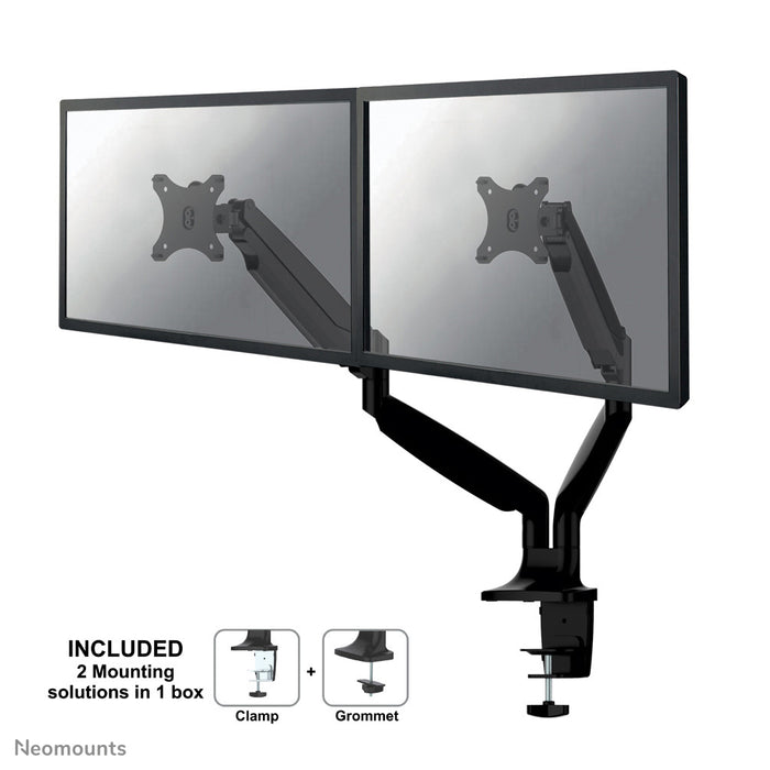 NM-D750DBLACK is a desk support with gas spring for flat screens up to 32 inches (82 cm).