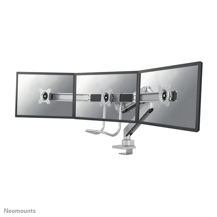 NM-D775DX3SILVER is a gas-suspended desk support with crossbar and lever for flat screens up to 27 inches (68.6 cm).