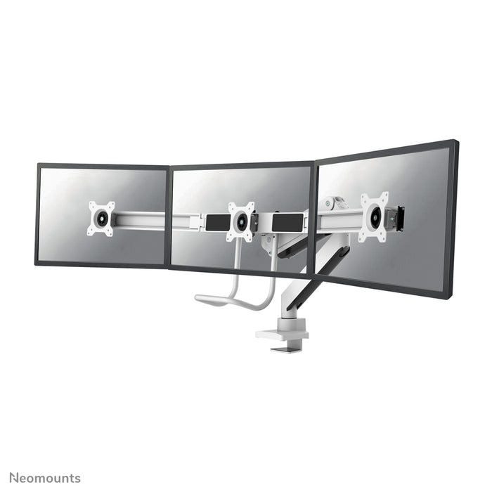 NM-D775DX3WHITE is a gas-suspended desk support with crossbar and lever for flat screens up to 27 inches (68.6 cm).