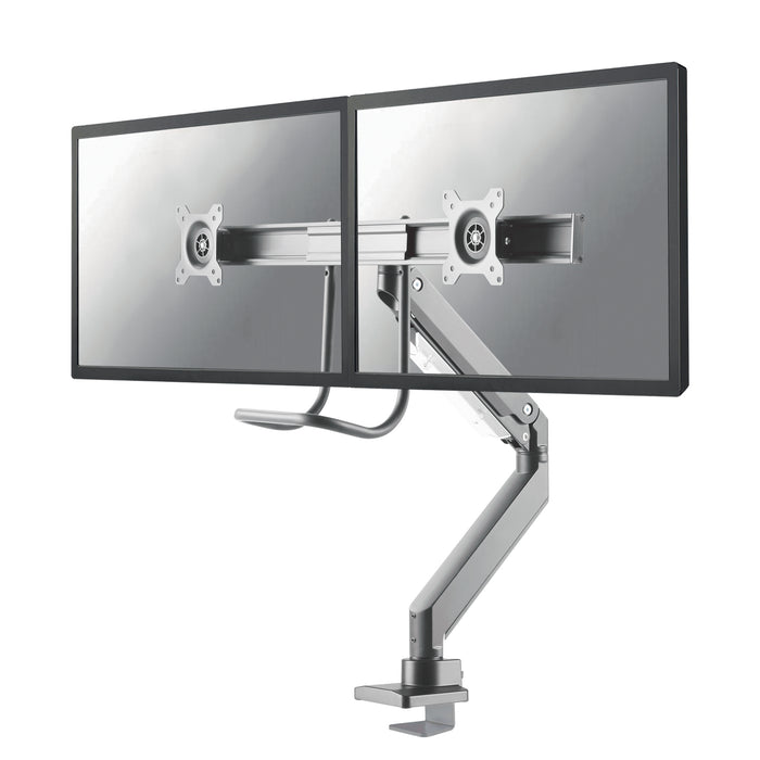 NM-D775DXSILVER is a gas-suspended desk support with crossbar and lever for flat screens up to 32 inches (81 cm).