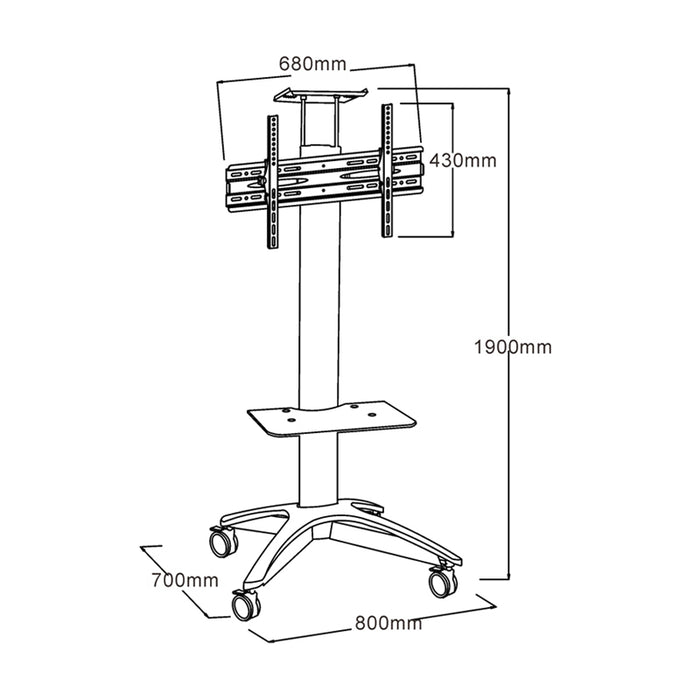 Mobile TV floor stand - Black - Height adjustable