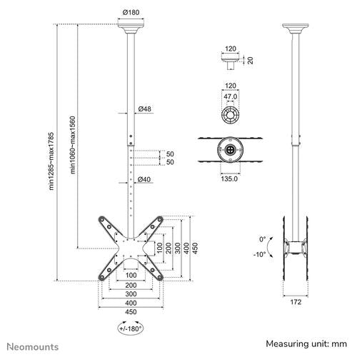Double TV Ceiling Mount up to 75 inches 50 kg