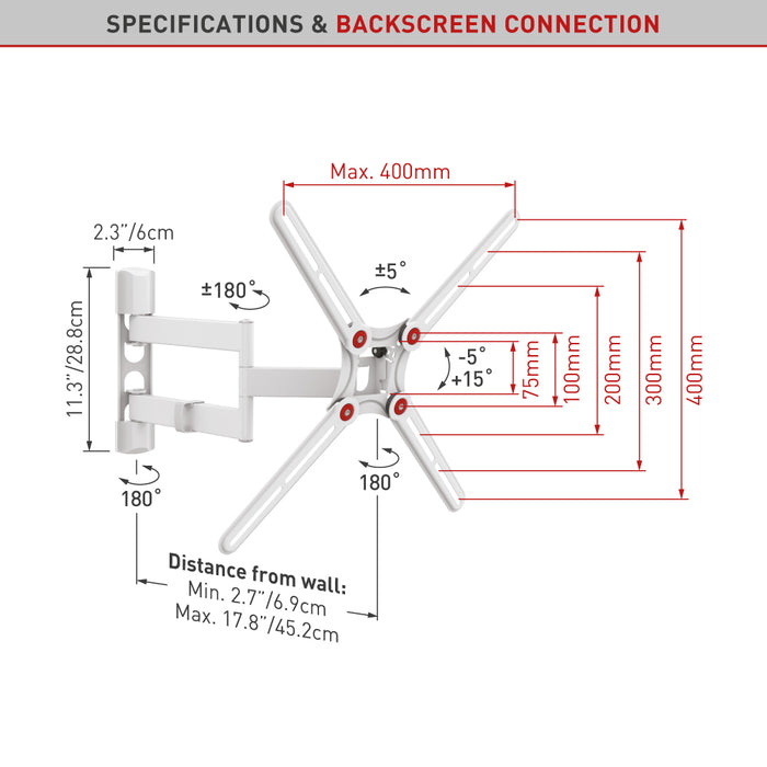 High-quality rotating and tilting wall bracket for screens up to 48"