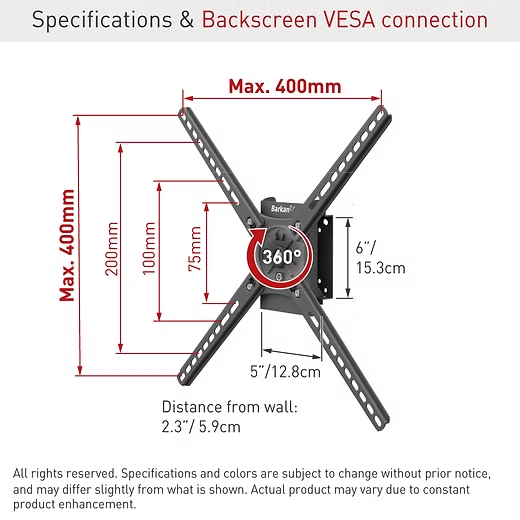Barkan BM300R TV Wall Mount 13–65 inch – 360-degree rotatable – Portrait & Landscape