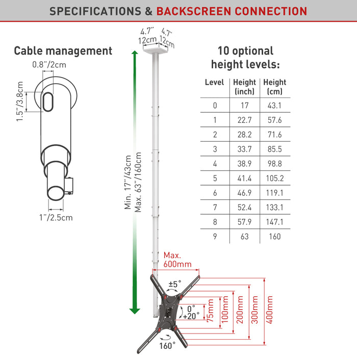 Long telescope ceiling bracket up to 75 inches