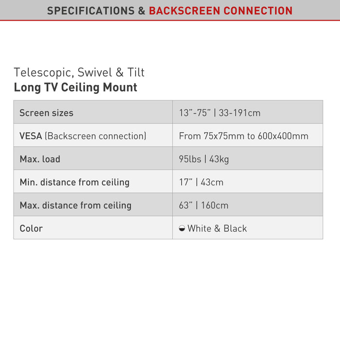 Long telescope ceiling bracket up to 75 inches