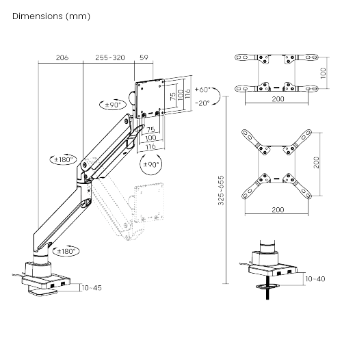 Superciężki uchwyt do monitora z amortyzatorem gazowym oraz portami USB-A i USB-C - maks. 57 cali