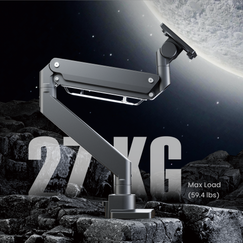 Superciężki uchwyt do monitora z amortyzatorem gazowym oraz portami USB-A i USB-C - maks. 57 cali