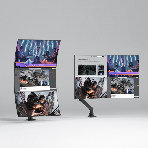 Superciężki uchwyt do monitora z amortyzatorem gazowym oraz portami USB-A i USB-C - maks. 57 cali