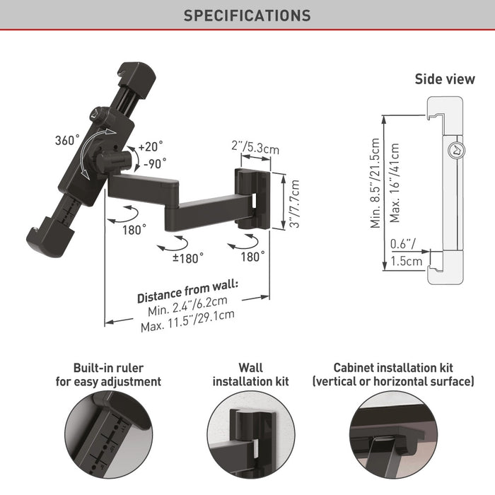 Full-Motion Tablet Holder 7 to 14 inches Black