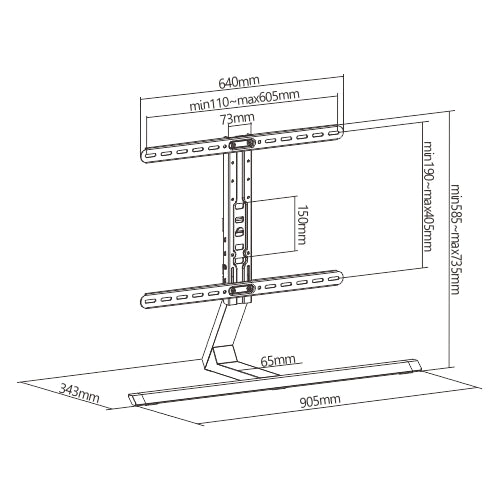Support TV universel en aluminium Wolff Mount | Pivotant et inclinable | Jusqu'à 75 pouces | Couleur : Anthracite | VESA 600x400 | Design épuré