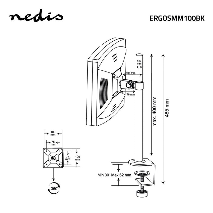 Ergonomic Monitor Bracket | One Monitor Arm | Rotatable and tiltable | Black