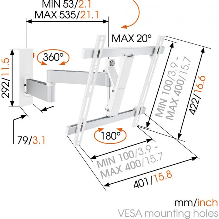 Vogel's WALL rotating TV wall bracket white for screens up to 55 inches
