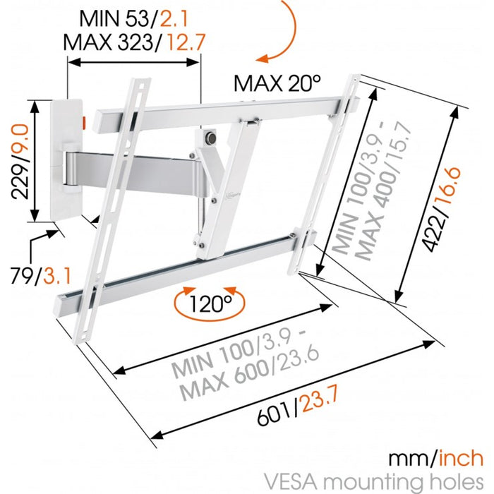 Vogel's WALL 2325 white rotating TV wall mount for screens up to 65 inches