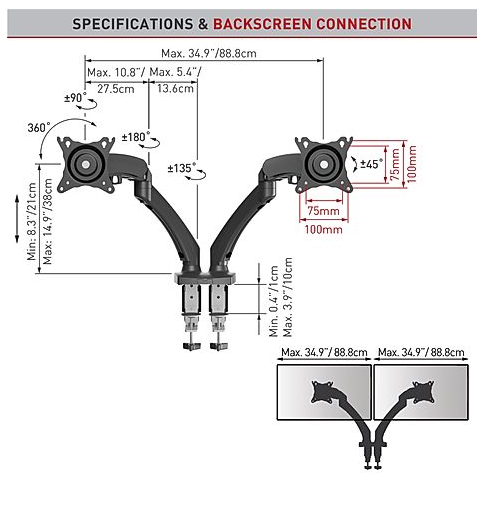 Double monitor arm with desk mounting