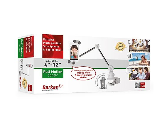 An elegant portable 360° full-motion mount for smartphones, tablets and e-readers