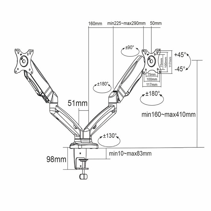 Monitorbeugel voor 2 schermen - max 32 inch