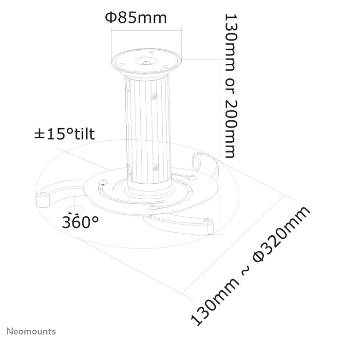 BEAMER-C80WHITE is a universal ceiling mount for beamers and projectors.