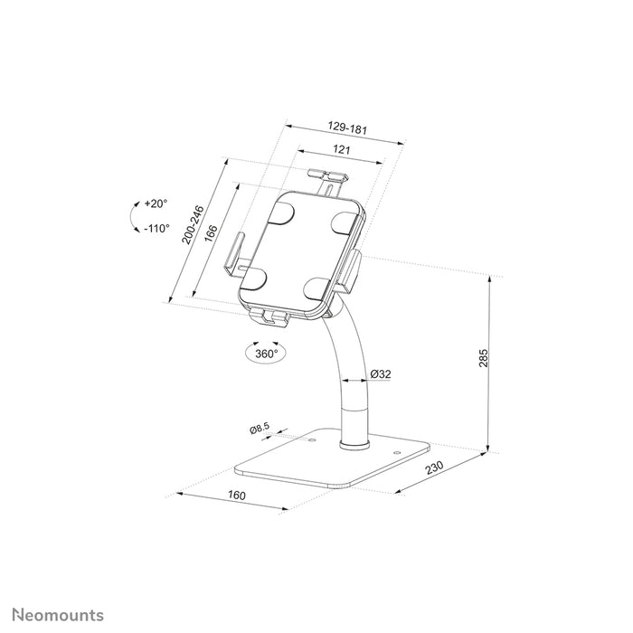 DS15-625WH1 Tilt and Rotatable Tabletop Tablet Holder for 7.9-11 Inch Tablets - White