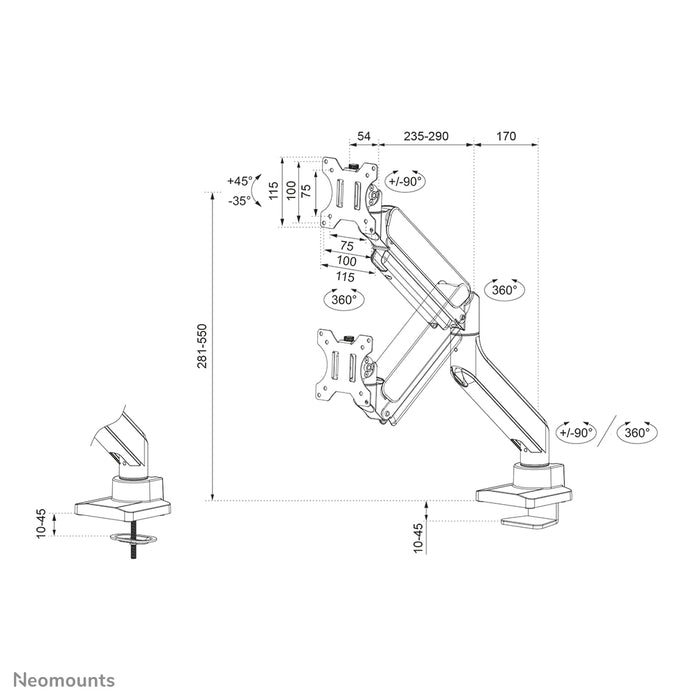 DS70-450WH1 full motion monitor desk mount for 17-42 inch screens - White
