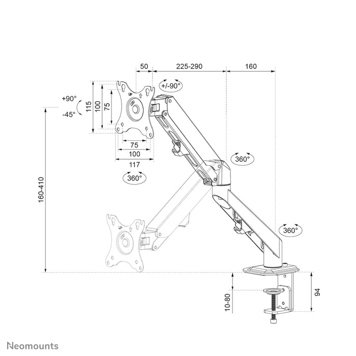 DS70-700BL1 full motion monitor desk mount for 17-27 inch screens - Black