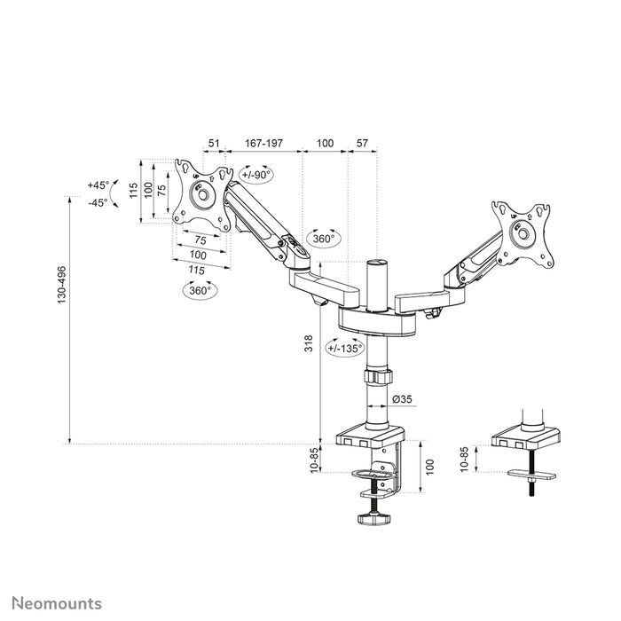 DS70-750BL2 full motion monitor desk mount for 17-27 inch screens - Black