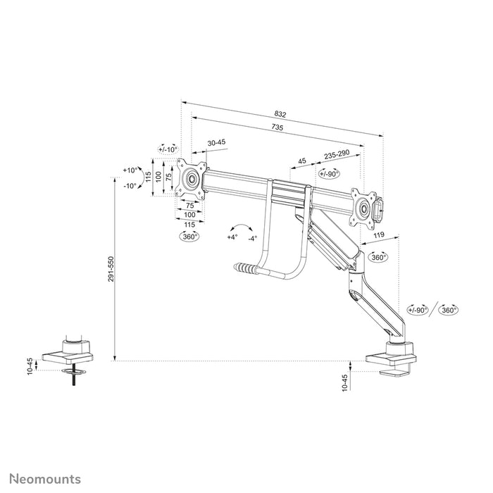 DS75-450BL2 full motion monitor desk mount for 17-32 inch screens - Black