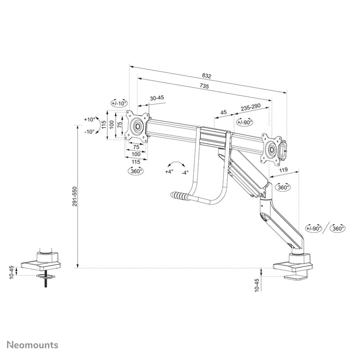 DS75-450BL2 full motion monitor desk mount for 17-32 inch screens - White
