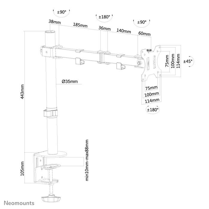 FPMA-D550BLACK is a desk support with 3 pivot points for flat screens up to 32 inches - Black