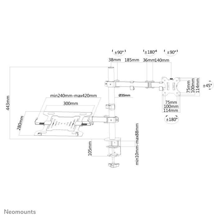FPMA-D550NOTEBOOK is a desk support for a notebook and flat screen up to 32 inches.