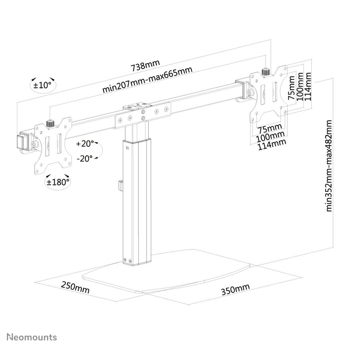 FPMA-D865DBLACK is a desk support for two flat screens up to 27 inches (69 cm).