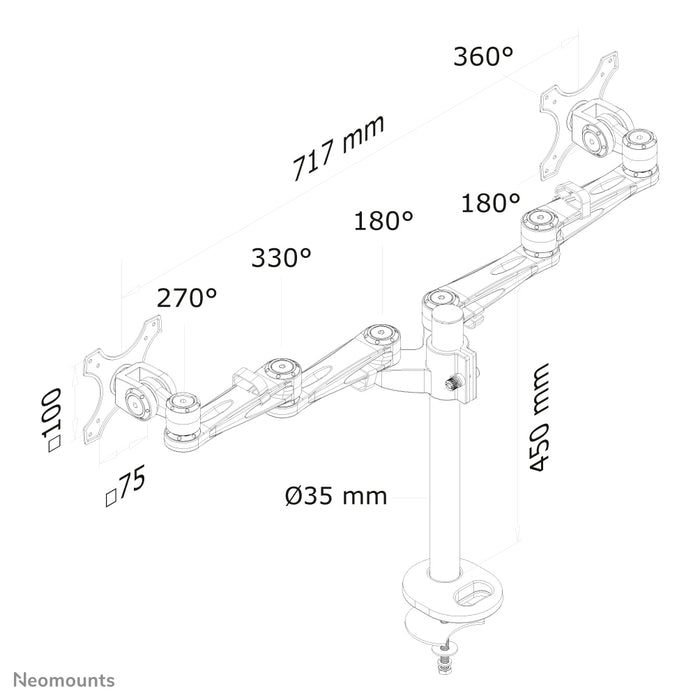 FPMA-D935DG is a desk support for 2 flat screens up to 27 inches (69 cm).