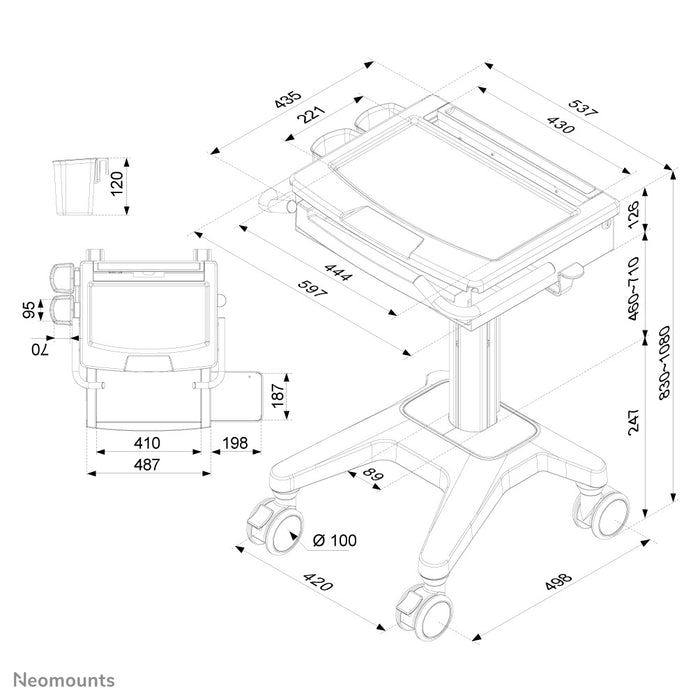 MED-M200 is a mobile workstation for laptop, keyboard and mouse.