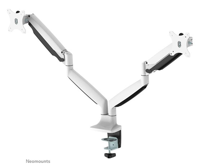 NM-D750DWHITE is a gas-suspended desk support for two flat screens up to 32 inches (82 cm).