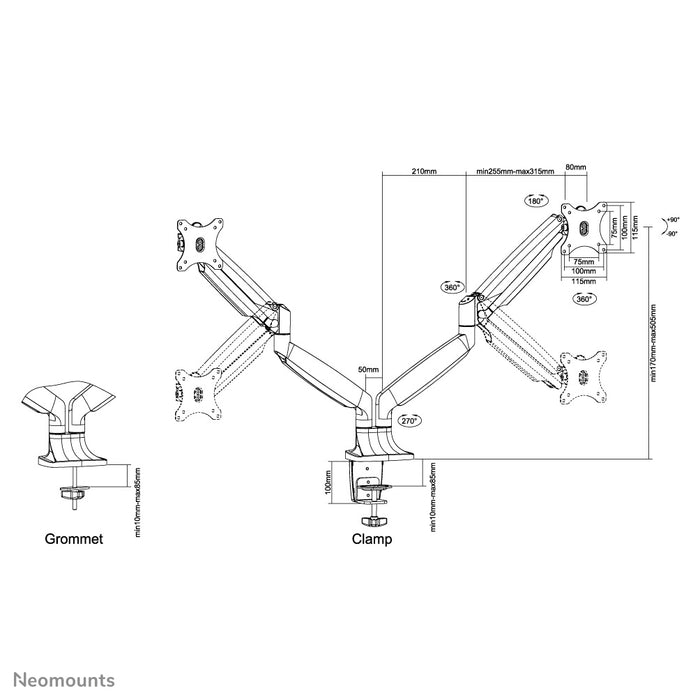 NM-D750DWHITE is a gas-suspended desk support for two flat screens up to 32 inches (82 cm).