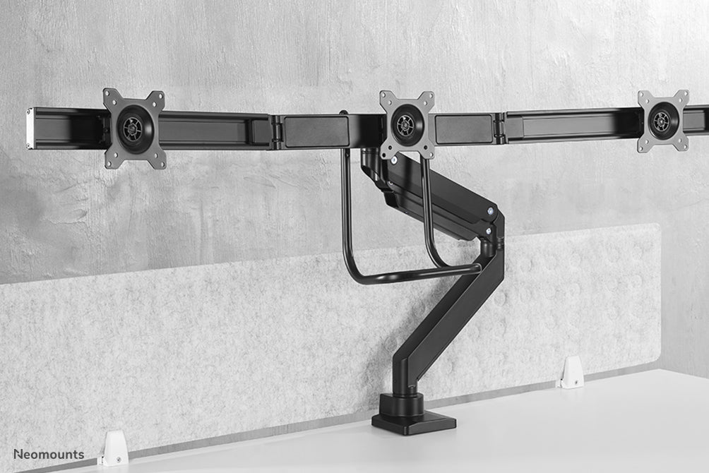 NM-D775DX3BLACK is a gas-suspended desk support with crossbar and lever for flat screens up to 27 inches (68.6 cm).