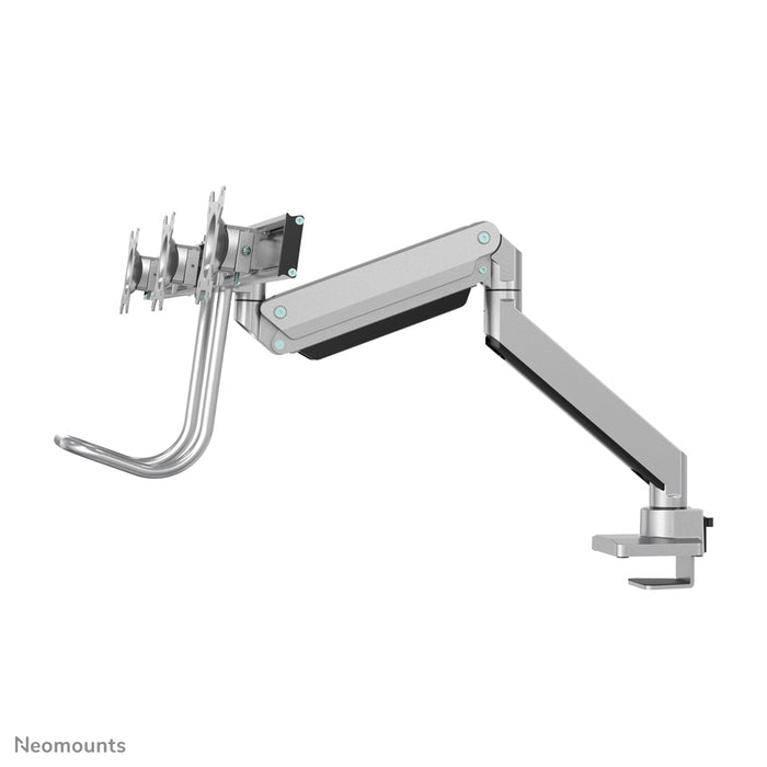 NM-D775DX3SILVER is a gas-suspended desk support with crossbar and lever for flat screens up to 27 inches (68.6 cm).