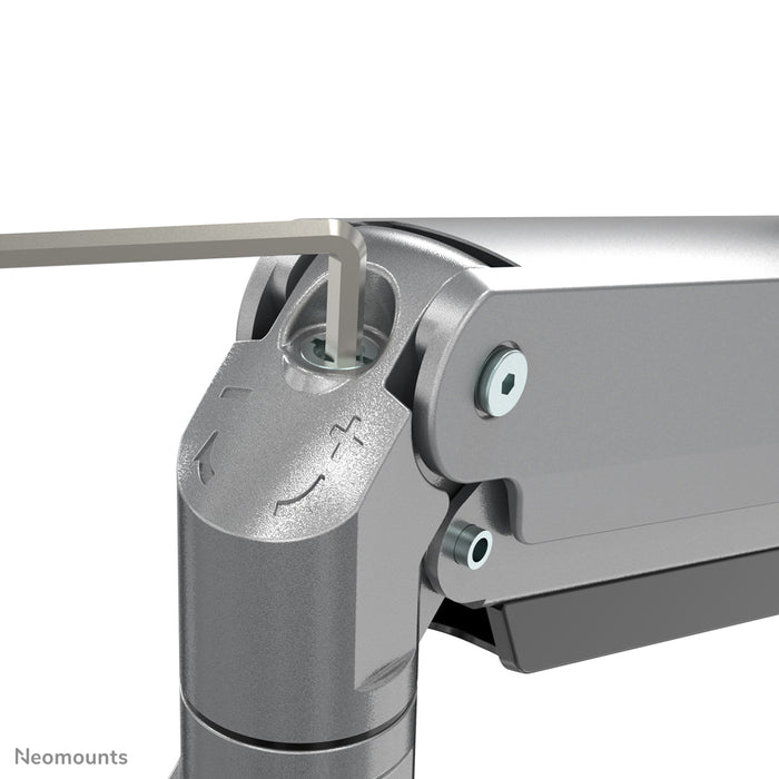 NM-D775DX3SILVER is a gas-suspended desk support with crossbar and lever for flat screens up to 27 inches (68.6 cm).
