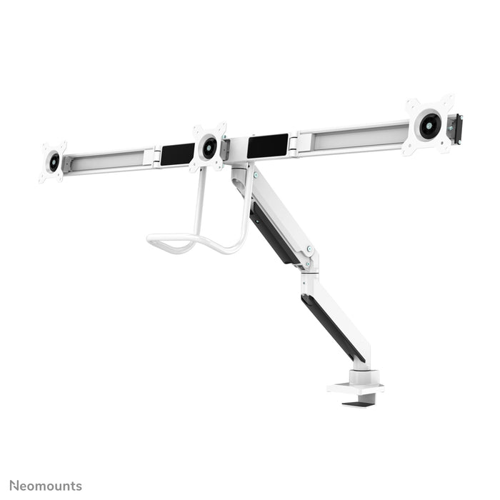 NM-D775DX3WHITE is a gas-suspended desk support with crossbar and lever for flat screens up to 27 inches (68.6 cm).