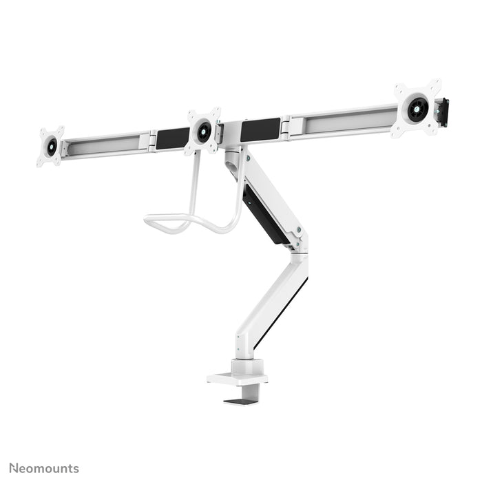 NM-D775DX3WHITE is a gas-suspended desk support with crossbar and lever for flat screens up to 27 inches (68.6 cm).
