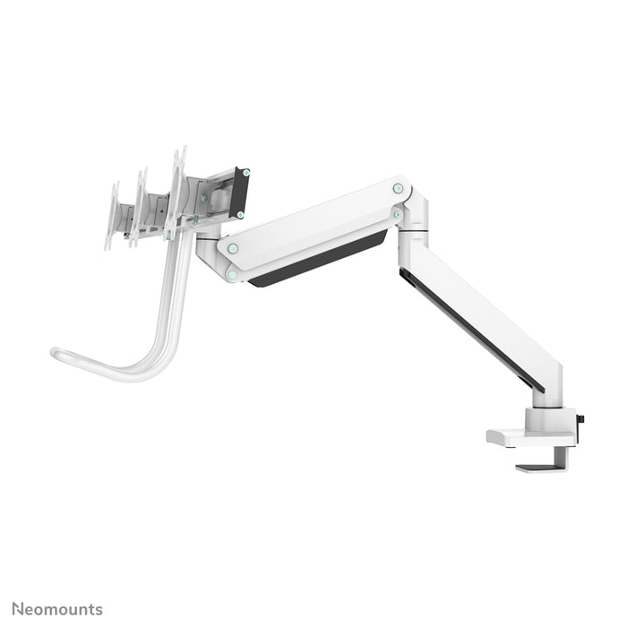 NM-D775DX3WHITE is a gas-suspended desk support with crossbar and lever for flat screens up to 27 inches (68.6 cm).
