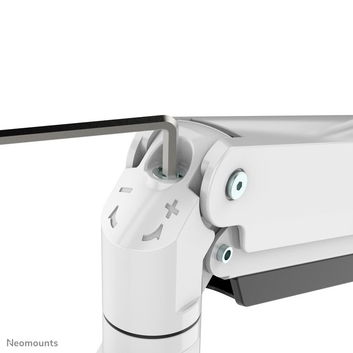 NM-D775DX3WHITE is a gas-suspended desk support with crossbar and lever for flat screens up to 27 inches (68.6 cm).