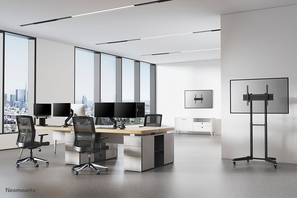 NM-D775DXBLACK is a gas-suspended desk support with crossbar and lever for flat screens up to 32 inches (81 cm).