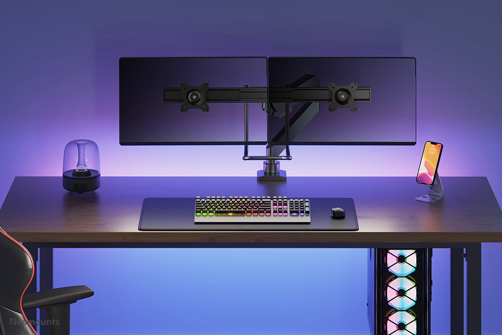 NM-D775DXBLACK is a gas-suspended desk support with crossbar and lever for flat screens up to 32 inches (81 cm).