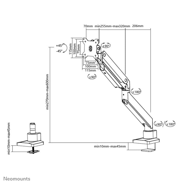 NM-D775WHITEPLUS is a gas-suspended desk support for curved monitors up to 49 inches (124 cm) - White