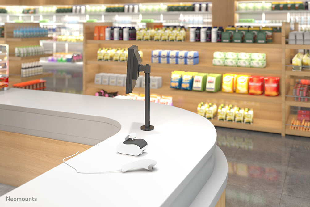 NS-DPOS100BLACK is a desk support with 1 pivot point for flat screens up to 32 inches.