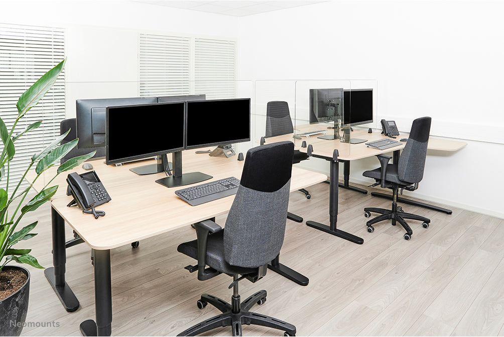 NS-GLSPROTECT140 is a durable 138 cm glass screen that provides distance protection in the workplace - Tempered, transparent glass, 100% recyclable