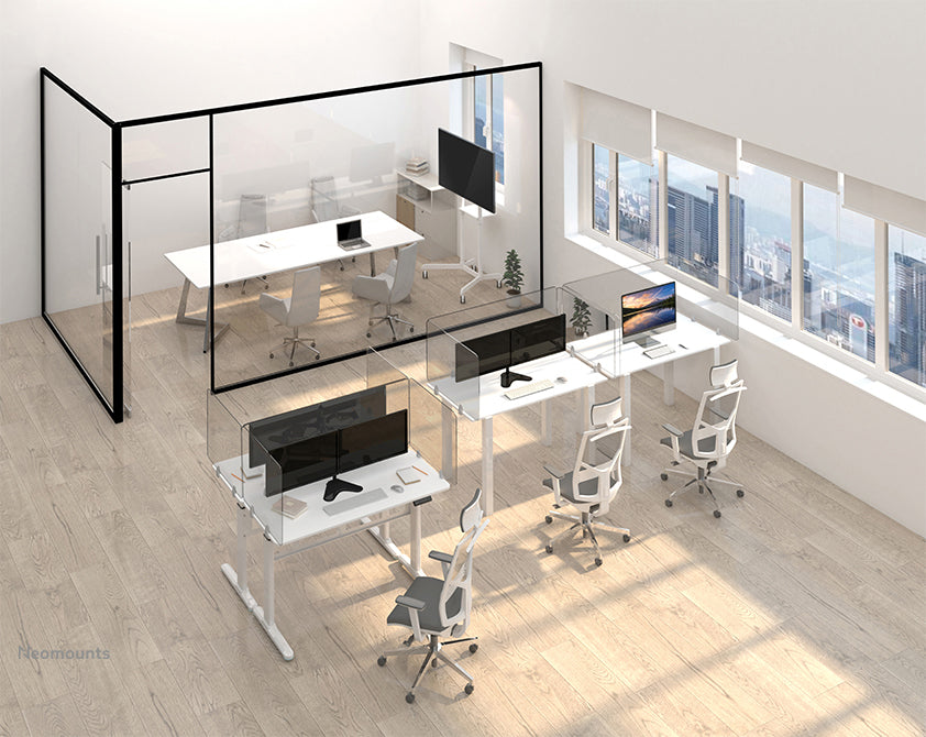 NS-GLSPROTECT140 is a durable 138 cm glass screen that provides distance protection in the workplace - Tempered, transparent glass, 100% recyclable